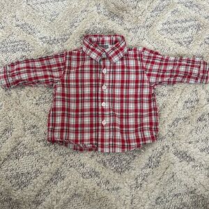 Baby Rebels 3-6 months button down collar polo shirt long sleeve- red and gray